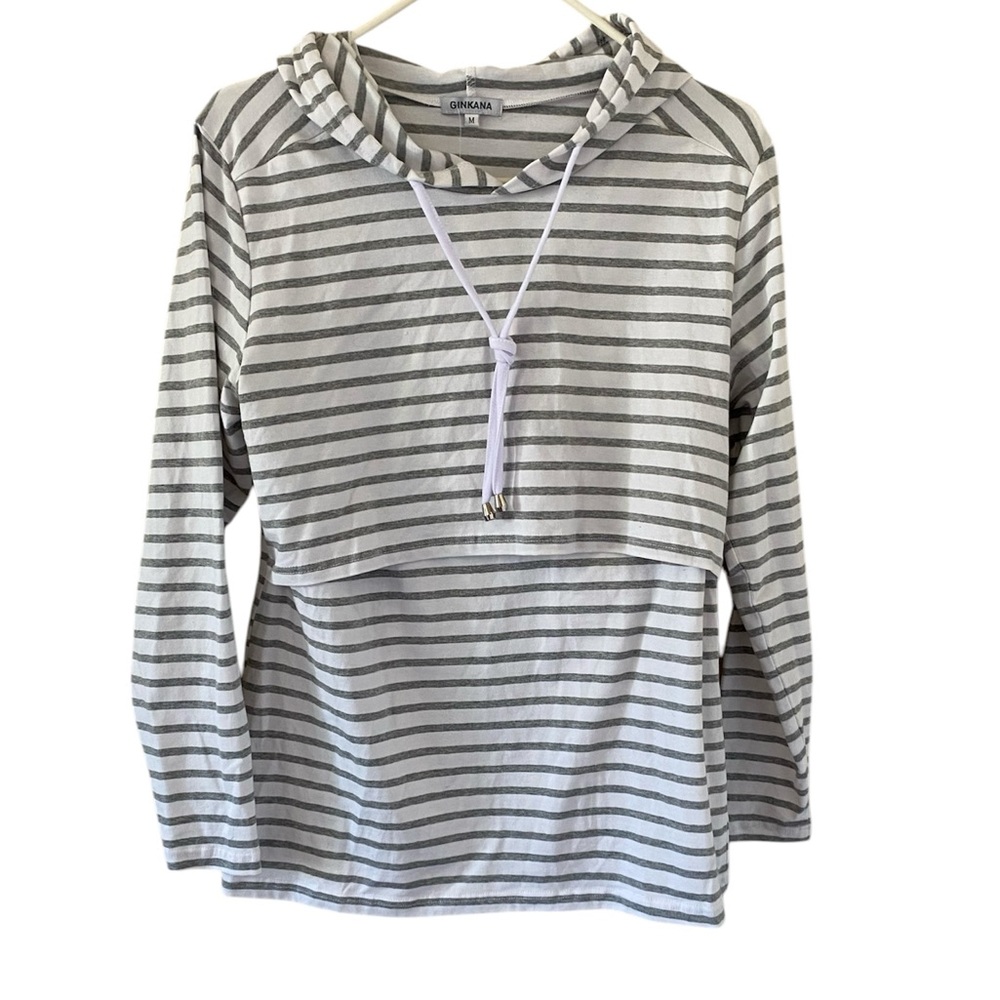 Gray Striped Nursing Hoodie